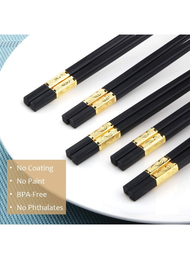 GLAMFIELDS 10 Pairs Fiberglass Chopsticks, GLAMFIELDS Reusable Japanese Chinese Korea Chop Sticks Dishwasher Safe, Non-slip, 9 1/2 inches Gold - Image 2